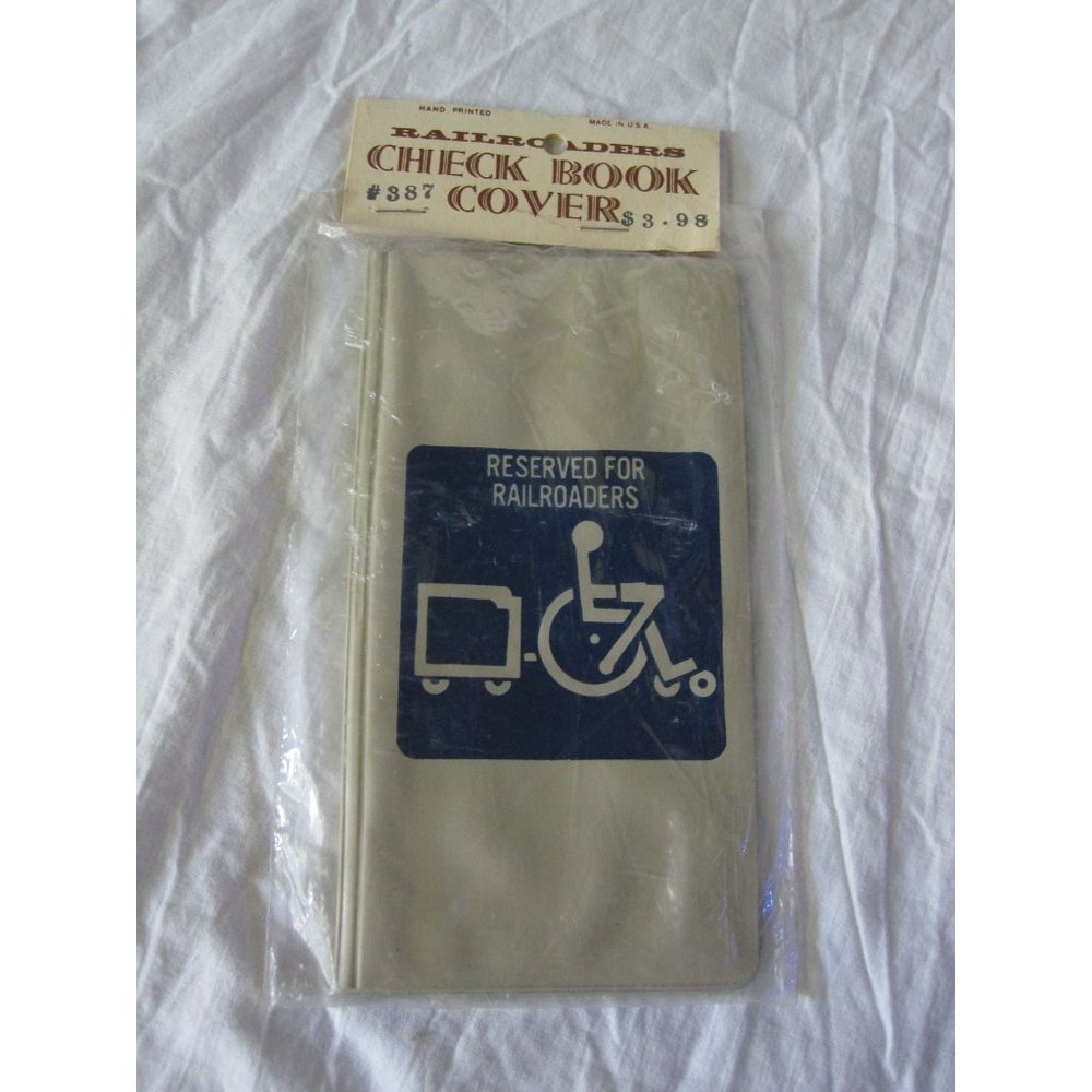 Vintage Check Book Cover Reserved for Railroaders‎ Leatherette Train Handicap